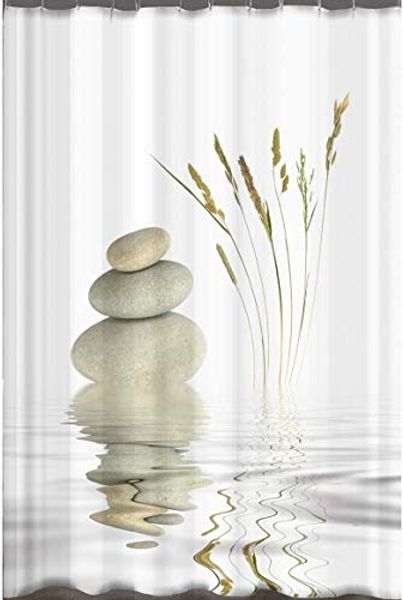 Ekershop Duschvorhang Qualität Textil Digitaldruck Massage Wellness Stone für Duschstange Breite 180 cm (Inkl. Ringe), Höhe 200 cm, wasserabweisend, waschbar, bügelbar