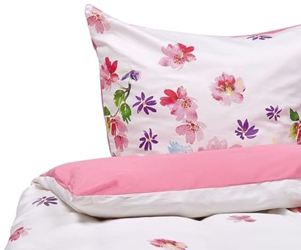 Bettwäsche-Set Blumenmuster LARYNHILL 135x200 cm Baumwoll-Satin Rosa