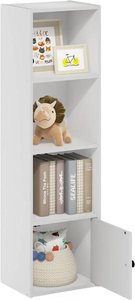 Furinno Luder Bücherregal mit 4 Ablagen und 1 Tür, weiß, 4-Tier