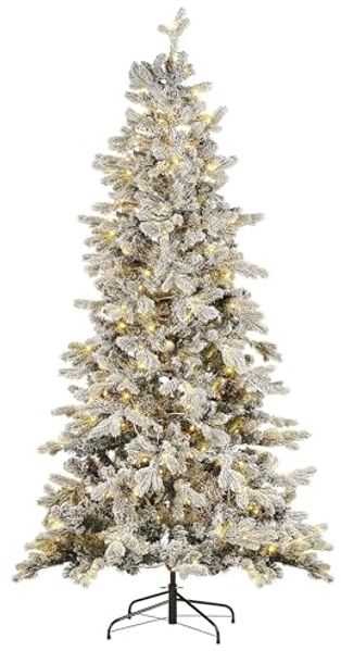 Künstlicher Weihnachtsbaum mit LED Beleuchtung schneebedeckt 210 cm weiß TATLOW