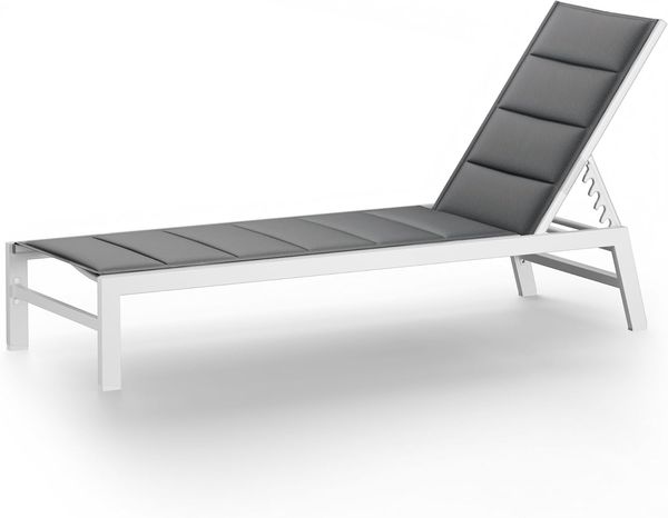 blumfeldt Renazzo XXL Sonnenliege - 5-Fach Verstellbar, Garten & Balkon Liegestuhl, Wetterfester Aluminiumrahmen, 8 kg Leicht, Wasserabweisender ComfortMesh, 200 cm Lang, Weiß