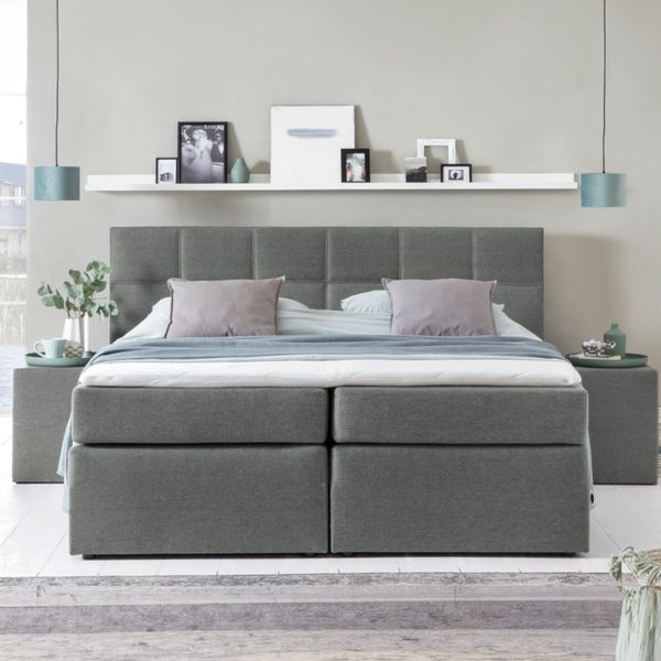 Möbelfreude Doluna Bea Boxspringbett 100x200 cm H3 in Hellgrau inkl. Visco Topper mit Memoryeffekt + 7 Zonen Taschenfederkern-Matratze + Bonell-Federkernpolsterung