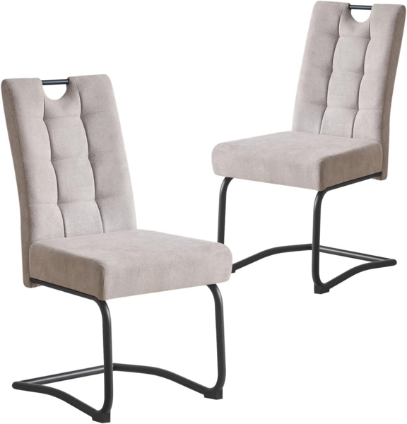 B&D home Esszimmerstühle SOFIA 2er Set | Freischwinger Stühle Schwingstuhl für Esszimmer, Küche, Büro | retro industrial | Webstoff Grau
