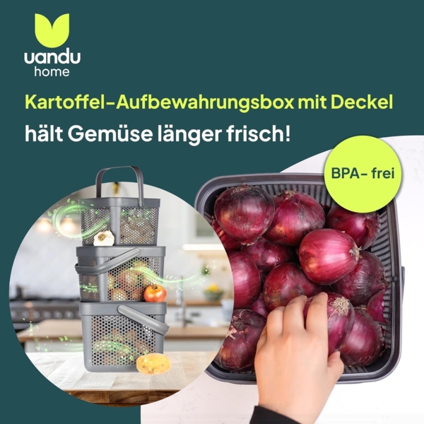 uandu home Vorratsdose Kartoffel Aufbewahrungsbox Küche, Zwiebeln, Knoblauch Aufbewahrung, (Korb für Spielzeug, Wäschekorb, Regal Korb, Aufbewahrungskorb für Bad, Vorratskorb, Küchen Aufbewahrung & Organizer) Bild 3
