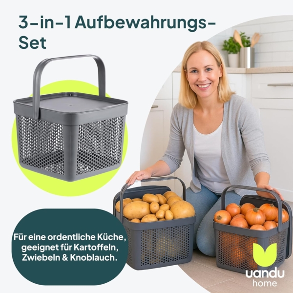 uandu home Vorratsdose Kartoffel Aufbewahrungsbox Küche, Zwiebeln, Knoblauch Aufbewahrung, (Korb für Spielzeug, Wäschekorb, Regal Korb, Aufbewahrungskorb für Bad, Vorratskorb, Küchen Aufbewahrung & Organizer) Bild 4