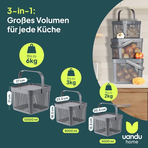 uandu home Vorratsdose Kartoffel Aufbewahrungsbox Küche, Zwiebeln, Knoblauch Aufbewahrung, (Korb für Spielzeug, Wäschekorb, Regal Korb, Aufbewahrungskorb für Bad, Vorratskorb, Küchen Aufbewahrung & Organizer) Bild 2