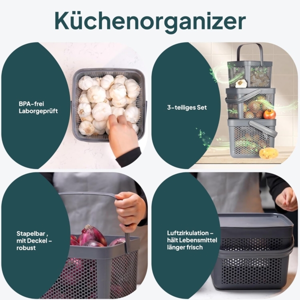 uandu home Vorratsdose Kartoffel Aufbewahrungsbox Küche, Zwiebeln, Knoblauch Aufbewahrung, (Korb für Spielzeug, Wäschekorb, Regal Korb, Aufbewahrungskorb für Bad, Vorratskorb, Küchen Aufbewahrung & Organizer) Bild 5