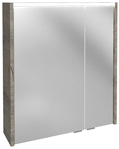 FACKELMANN DV LED Spiegelschrank 60 cm breit, Braun hell