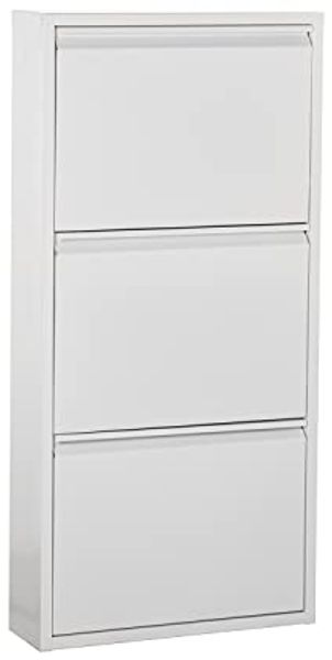 DRW d'casa Schuhschrank aus Metall, mit 5 Klappen, Weiß, 50 x 166 x 169 cm.