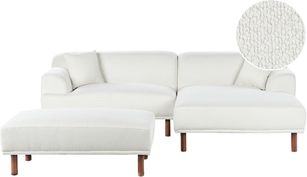 Ecksofa 3-Sitzer HOLT Bouclé Weiß mit Ottomane linksseitig