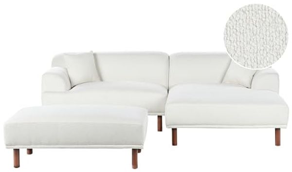 Ecksofa 3-Sitzer HOLT Bouclé Weiß mit Ottomane linksseitig