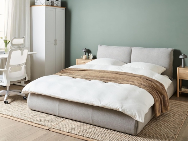 Bett mit Lattenrost Stoff VINAY 160 x 200 cm Hellgrau Bild 2