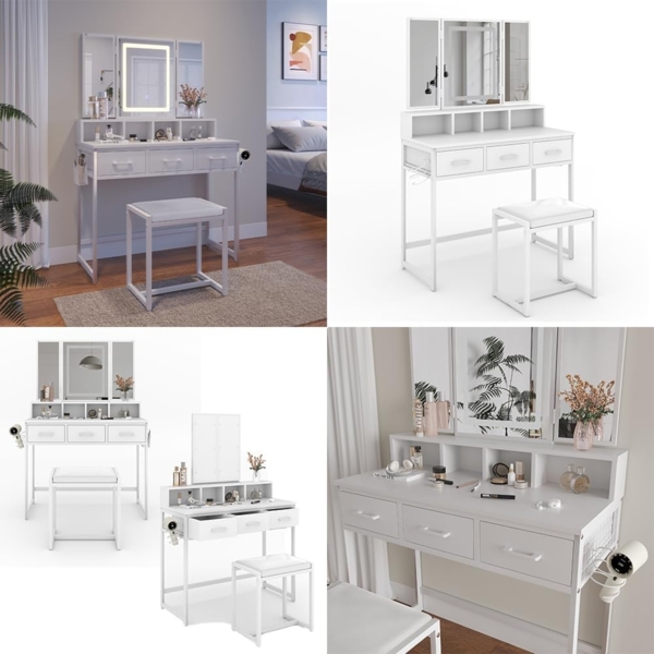 Schminktisch Mavida Weiß 90 cm mit LED-Spiegel und Hocker Vicco Bild 7