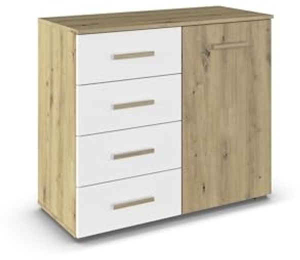 Kommode >Mosbach< in Eiche Artisan / alpinweiß, Holzwerkstoff - 80x81x42 (BxHxT)