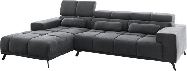 Ecksofa Ordino 285x200 Mikrofaser Schwarz Ottomane links elektrische Sitztiefenverstellung