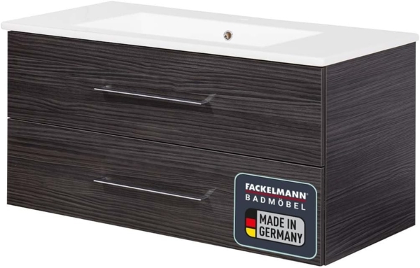 FACKELMANN B.PERFEKT Waschbecken mit Unterschrank 103 cm breit, Anthrazit, Waschbecken Keramik Weiß