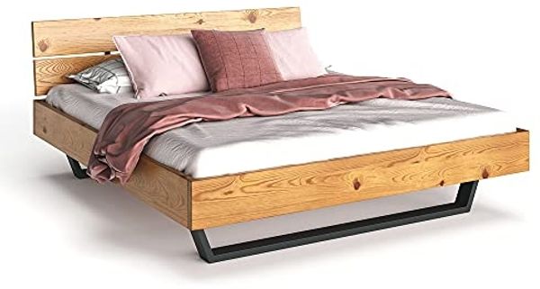 Möbel-Eins CURBY Kufenbett mit Kopfteil, Material Massivholz, rustikale Altholzoptik, Fichte, Kufen schwarz natur 140x200 cm