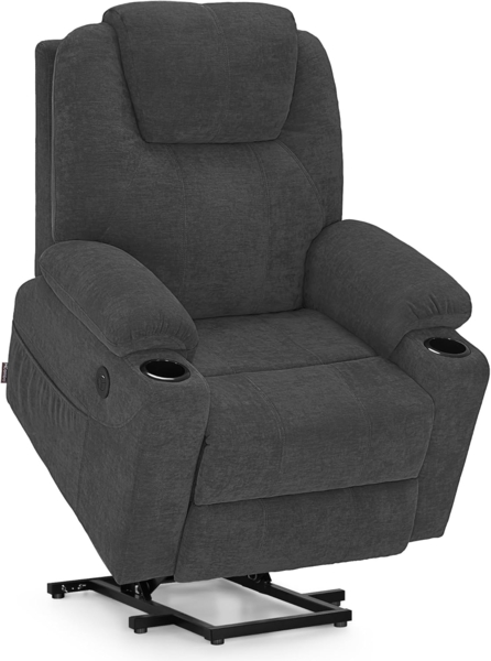 M MCombo elektrisch Aufstehhilfe Fernsehsessel Relaxsessel 7040 Massage Heizung elektrisch verstellbar USB-Anschluss (Chenille, Grau)