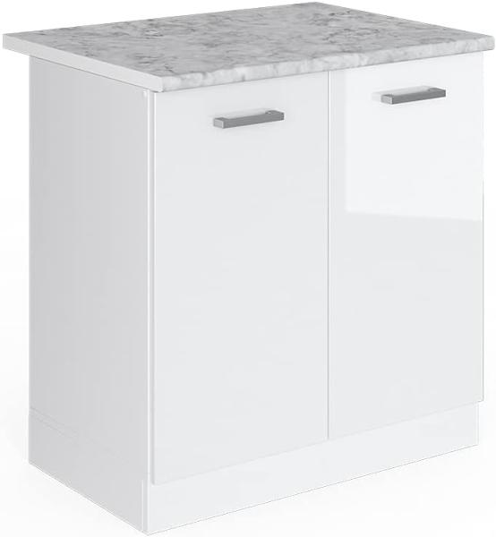 Vicco Küchenschrank R-Line Küchenzeile Hängeschrank Unterschrank Küchenschränke Küchenunterschrank Arbeitsplatte (weiß mit Arbeitsplatte, Spülenunterschrank 80 cm)