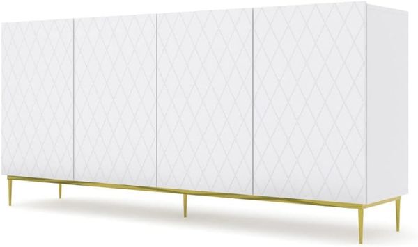 Kommode Diuna 4D 193 cm weiß matt auf Rahmen