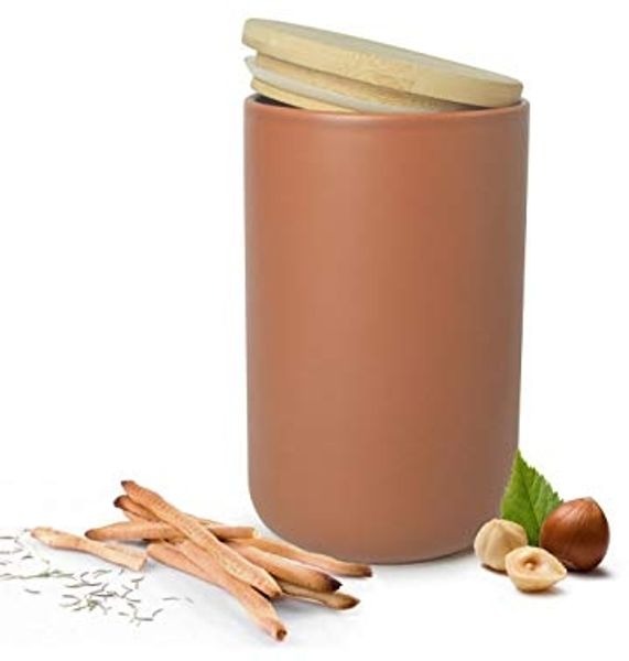 Vorratsdose Braun aus Porzellan mit Bambusdeckel Vorratsbehälter Dose Vorratsglas Aufbewahrungsdose
