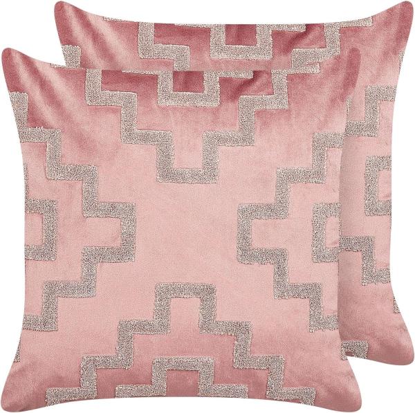 Kissen 2er Set Geometrisches Muster SERGIPE Samtstoff 45 x 45 cm Rosa