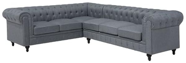 Ecksofa Polsterbezug hellgrau rechtsseitig CHESTERFIELD