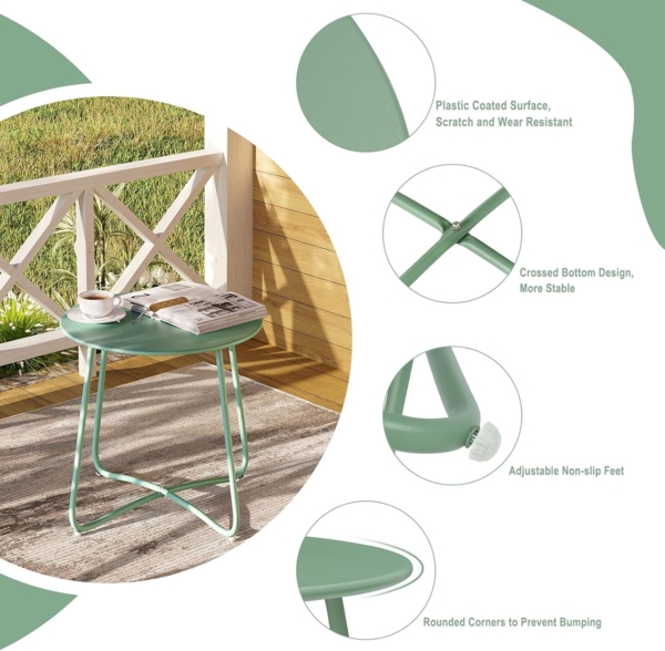 eSituro Beistelltisch rund, Balkontisch Gartentisch, Kaffeetisch Couchtisch Sofatisch Wohnzimmertisch, Kleiner Tisch für Wohnzimmer Balkon Terrasse Garten, aus Metall, φ45xH45 cm, Grün Bild 4