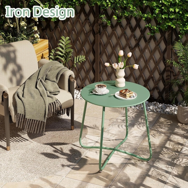 eSituro Beistelltisch rund, Balkontisch Gartentisch, Kaffeetisch Couchtisch Sofatisch Wohnzimmertisch, Kleiner Tisch für Wohnzimmer Balkon Terrasse Garten, aus Metall, φ45xH45 cm, Grün Bild 5