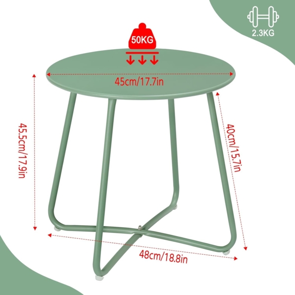 eSituro Beistelltisch rund, Balkontisch Gartentisch, Kaffeetisch Couchtisch Sofatisch Wohnzimmertisch, Kleiner Tisch für Wohnzimmer Balkon Terrasse Garten, aus Metall, φ45xH45 cm, Grün Bild 3