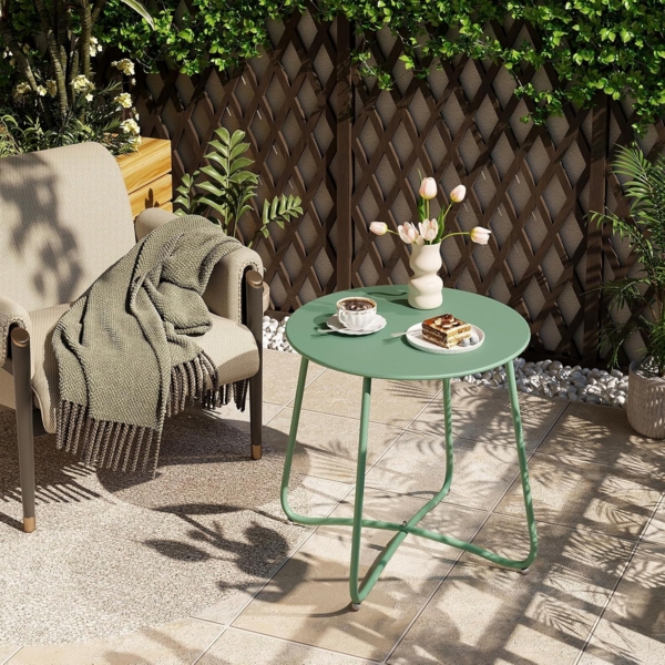 eSituro Beistelltisch rund, Balkontisch Gartentisch, Kaffeetisch Couchtisch Sofatisch Wohnzimmertisch, Kleiner Tisch für Wohnzimmer Balkon Terrasse Garten, aus Metall, φ45xH45 cm, Grün Bild 2