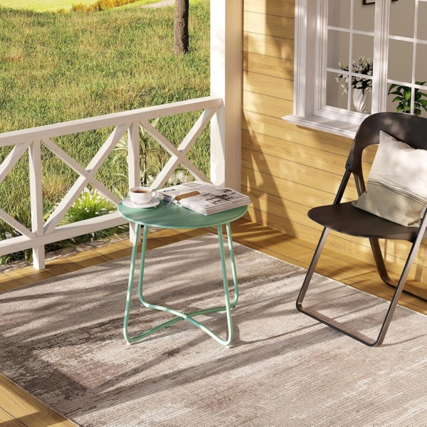 eSituro Beistelltisch rund, Balkontisch Gartentisch, Kaffeetisch Couchtisch Sofatisch Wohnzimmertisch, Kleiner Tisch für Wohnzimmer Balkon Terrasse Garten, aus Metall, φ45xH45 cm, Grün Bild 7