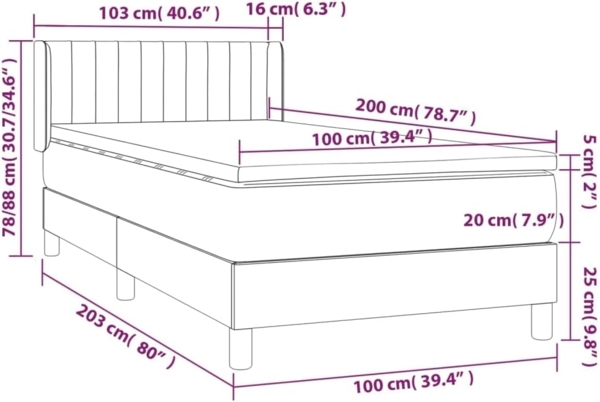 vidaXL Polsterbett mit Matratze Dunkelgrau 100x200 cm Stoff Bild 3