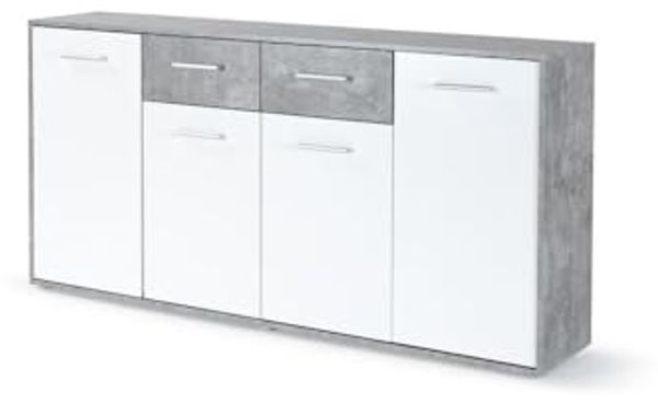 Forte ANTUZA Kommode B x H x T: 162,3 x 88,1 x 34,2, Holzwerkstoff, Betonoptik hellgrau/Weiß, Klein