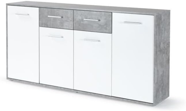 Forte ANTUZA Kommode B x H x T: 162,3 x 88,1 x 34,2, Holzwerkstoff, Betonoptik hellgrau/Weiß, Klein