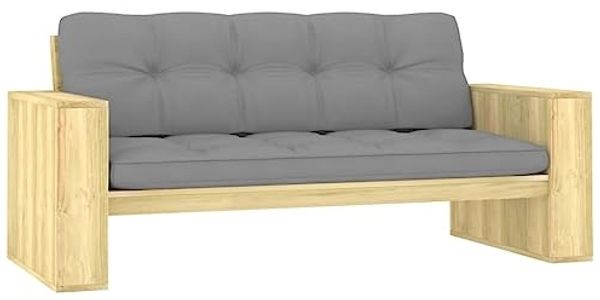 vidaXL Gartenbank mit Grauen Kissen 179 cm Kiefernholz Imprägniert 3065757
