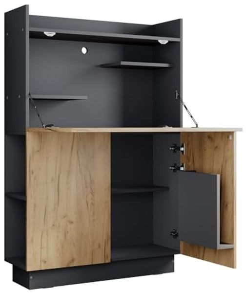 Sekretär Schreibtisch Alena Anthrazit/Goldkraft Eiche 85 x 28.6 cm Vicco