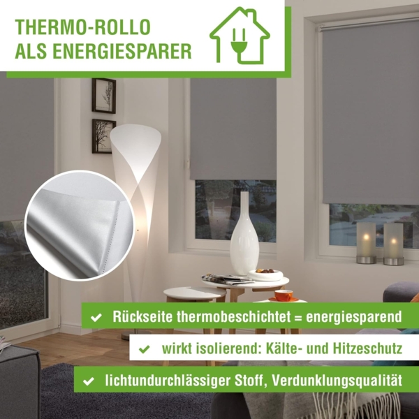 Deco Company Rollo mit Thermo-Rückseite zum Klemmen, Verdunklungsrollo ohne Bohren, Höchste Lichtreflexion, Hitzeschutz, Energiesparend, Weiß, 90 x 210 cm (BxH) Bild 10