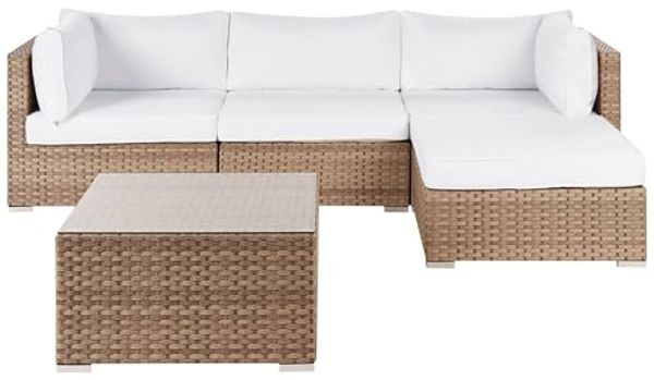 Garten Ecksofa mit Tisch 4-Sitzer SANO linksseitig modular Polyrattan Naturfarben