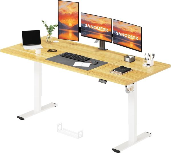 SANODESK Elektrisch Höhenverstellbarer Schreibtisch 180x80 cm – Ergonomischer Steh-Sitz Tisch mit Memory-Funktion für Homeoffice und Heimbüro, ahorn, Computertisch, Standing Desk