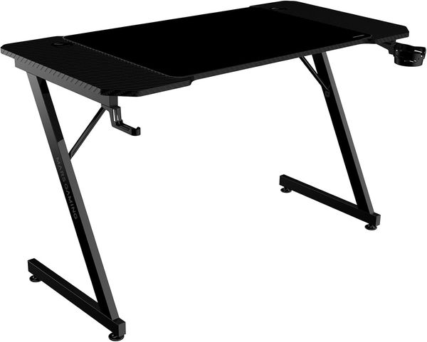 Mars Gaming MGD-X120, Gaming-Schreibtisch Ergonomisch, Oberfläche aus Karbonfaser, Metallrahmen, XXL-Mauspad, Kopfhörer- und Getränkehalterung, Kabelmanagement, Gaming-Tisch 120x60 cm, Schwarz