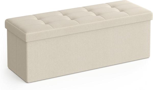 Sitzbank mit Stauraum, 110 cm, klappbare Sitztruhe, Aufbewahrungsbox, Fußbank, Beige