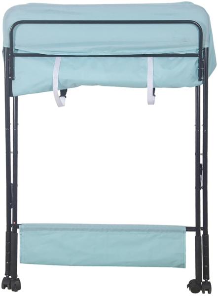 Homewell Baby Wickelkombi Wickelkommode, Mobile Wickeltisch Klappbar, mit Wickelauflage, Sicherheitsgurt, Ablagefächern, süßem Muster und Höhenangabe, Stabil und Bequem (Blau-Licht) Bild 4