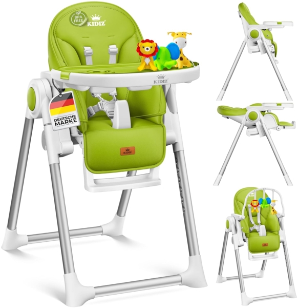 KIDIZ® 3in1 Hochstuhl Kinderhochstuhl inkl. Spielbügel , Babyliege , Kombihochstuhl Babyhochsitz ,7 höhenverstellbar Verstellbare Rückenlehne , mitwachsend ab 0 Monate bis 6 Jahre Babystuhl Grün