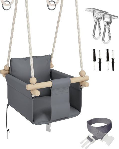 MAMOI® Schaukel | Babyschaukel | Schaukel indoor Kinder | Holzschaukel Baby | Kinderschaukel Holz | Indoor Babyschaukel | Indoor Schaukel + SICHERHEITSGURT | CE | 100% ECO | Made in EU