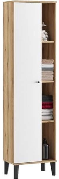 Badezimmer Hochschrank Torsby in weiß und Eiche 51 x 190 cm
