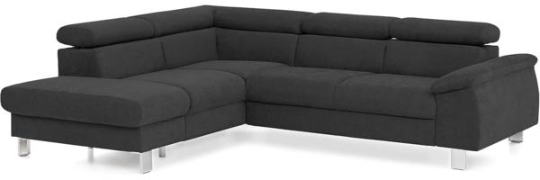 Mivano Ecksofa Micky mit Ottomane / L-Form-Sofa mit Schlaffunktion, Stauraum und Kopfteilverstellung / 249 x 72 x 207 / Velours, Schwarz