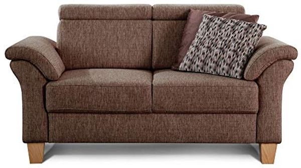 Cavadore 2-Sitzer Sofa Ammerland / Couch mit Federkern im Landhausstil / Inkl. verstellbaren Kopfstützen / 156 x 84 x 93 / Strukturstoff braun