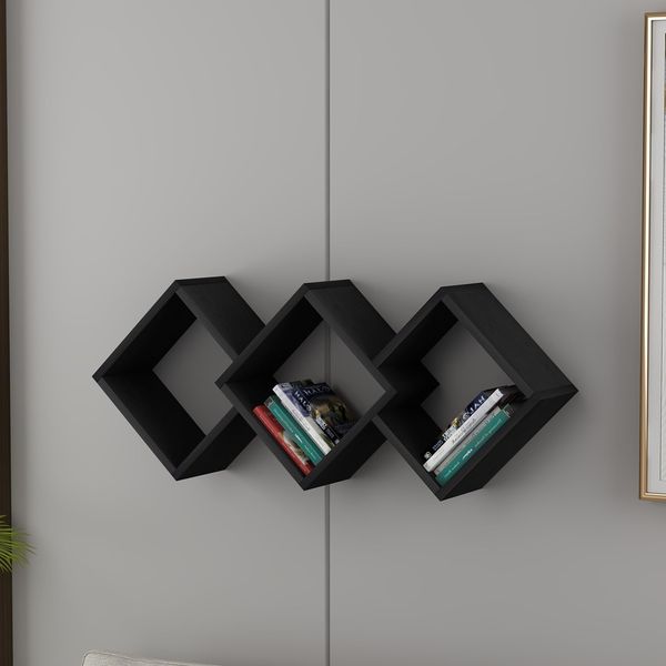 Hanah Home Stylish Black Wall Shelf, 102 x 42 x 20 cm | 100% Melamine Coated Particle Board, 18 mm Thick | Versatile Storage Solution for Modern Spaces