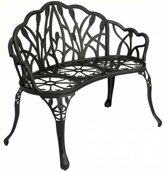 Outsunny Gartenbank mit Tulpen-Rückenlehne, Blumenmotiv (Balkonbank, 1-St, Sitzbank), für Garten Park 99 x 57 x 78 cm